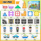 Igivi 104 Pcs Magnetic Tiles Road Set, Stem Magnet Building Blocks For Kids Toddler Toys Games, Christmas Birthday Gifts For 3+ Year Old Boys Girls, Car Enthusiasts And Classroom Must Haves