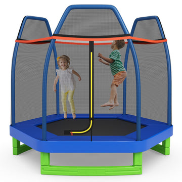 Goplus 7Ft Trampoline For Kids, Astm Approved Trampoline With Enclosure Net, Safety Pad, Galvanized Steel Frame, Heavy Duty Recreational Toddler Trampoline For Boys Girls Outdoor Indoor (Blue&Green)