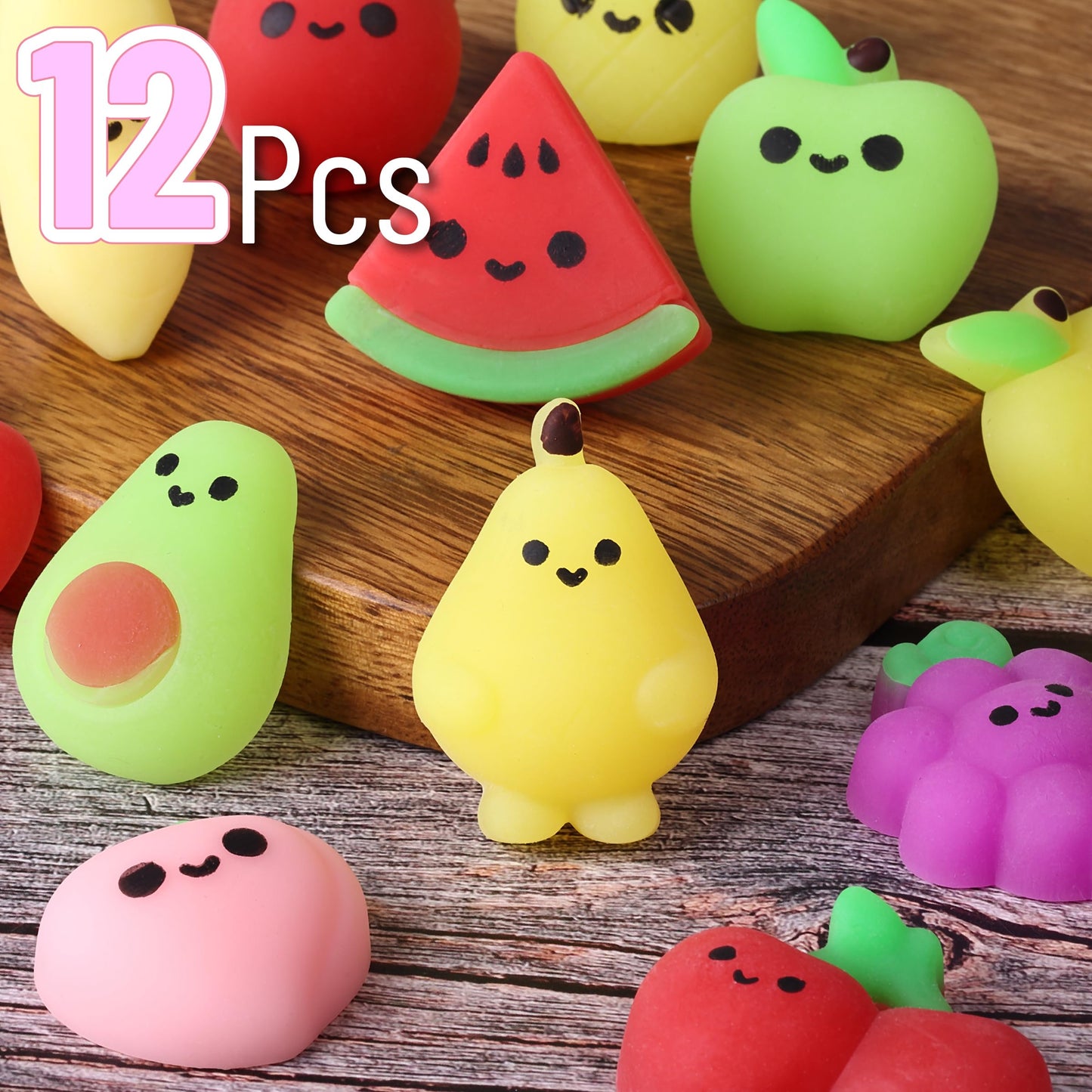Mr. Pen Mini Squishy Toys for Kids, 12 Pack Fruity Silicone Fidget Animals, Party Favors & Easter Egg Fillers, Model QINK012M402VH