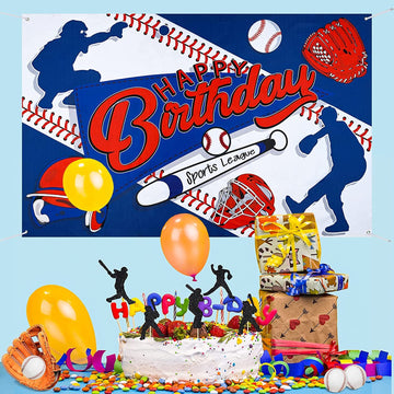 Zelaro Baseball Themed Party Banner, Happy Birthday Banner For Boys Kids Teens, Large Sport Birthday Backdrop For Christmas Holiday