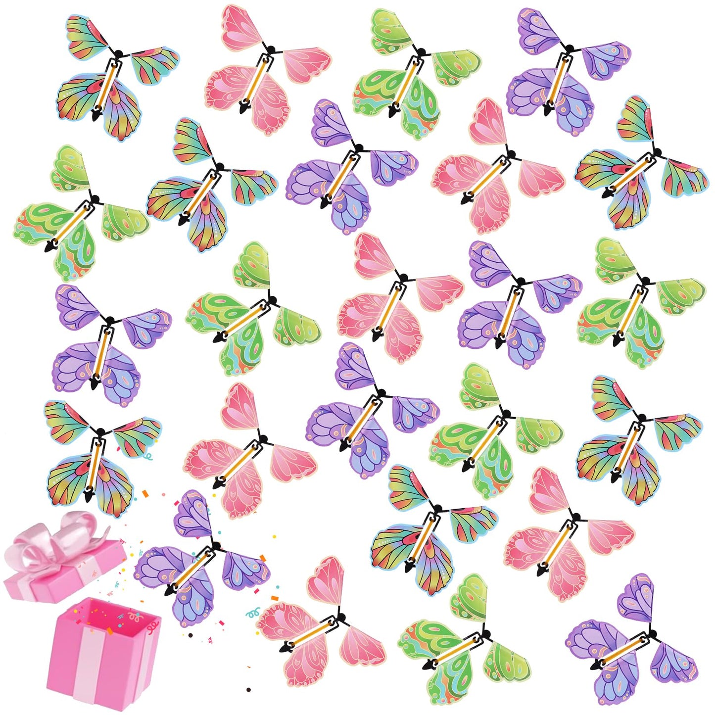 120 Pcs Flying Butterfly Toys Wind Up Flying Butterfly Card Surprise Gifts Butterfly Fairy Flying Toy in The Book Rubber Band Powered Gifts for Christmas Wedding Birthday Teacher Appreciation Gift
