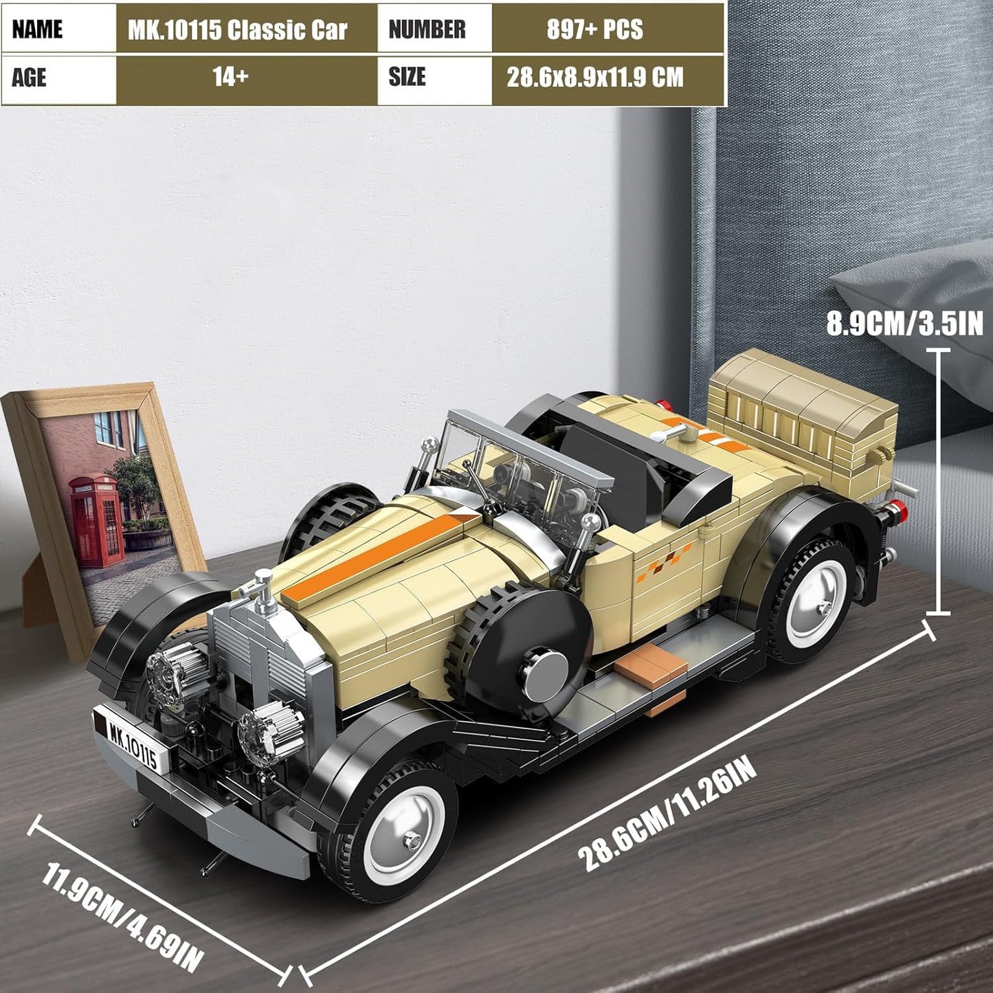 Mould King 10115 Classic Cars Building Kits  MOC Vintage Car Model Building Blocks Set  Gift for Age 14+/mature-themed Collections Enthusiasts(897+ Pieces  Static Version)