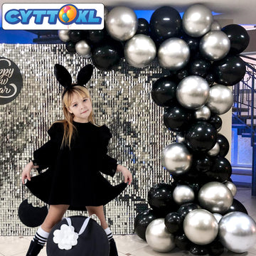 Cyttokl Black And Silver Balloons 12 Inch 100 Pack Metallic Chrome Silver Black Latex Helium Balloons For Birthday Wedding Baby