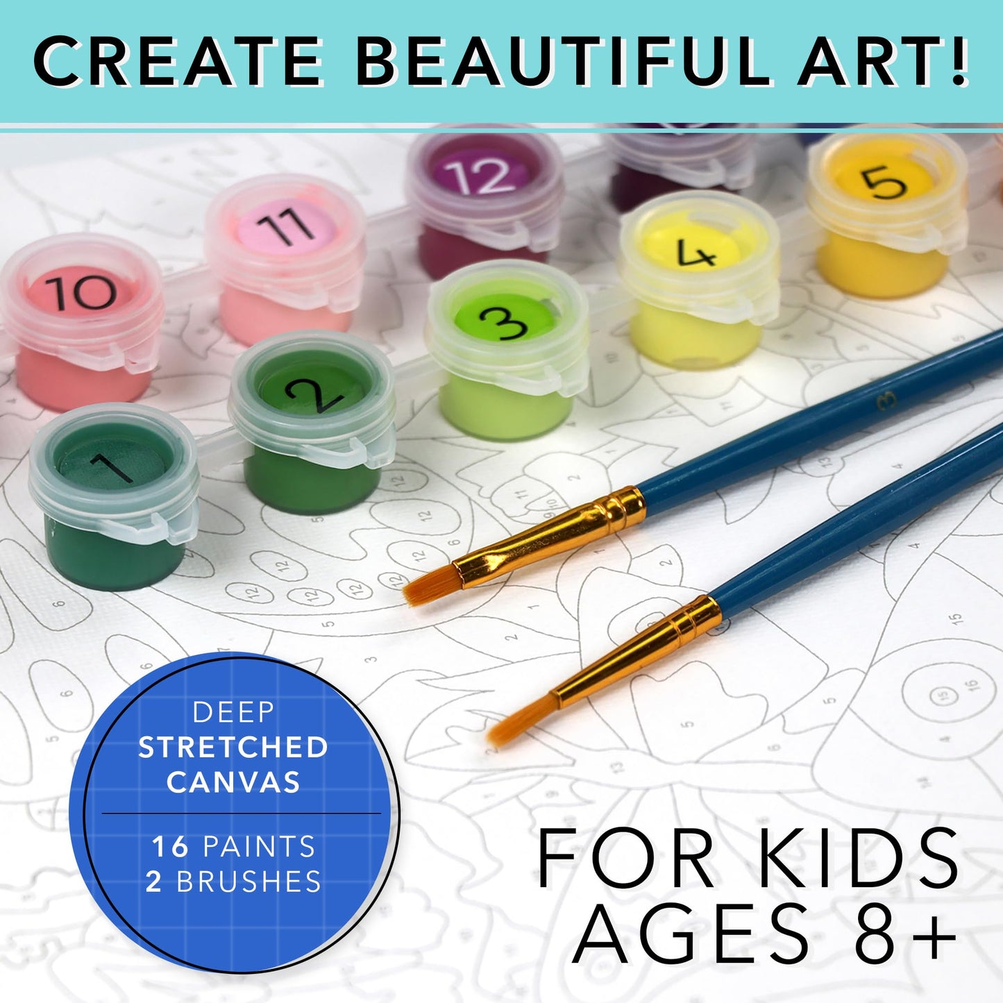 Bright Stripes Paint by Numbers Kit for Kids, Ocean Theme, 10.5"x9.5", Canvas, Multicolor, Model 9206, DIY Art Set
