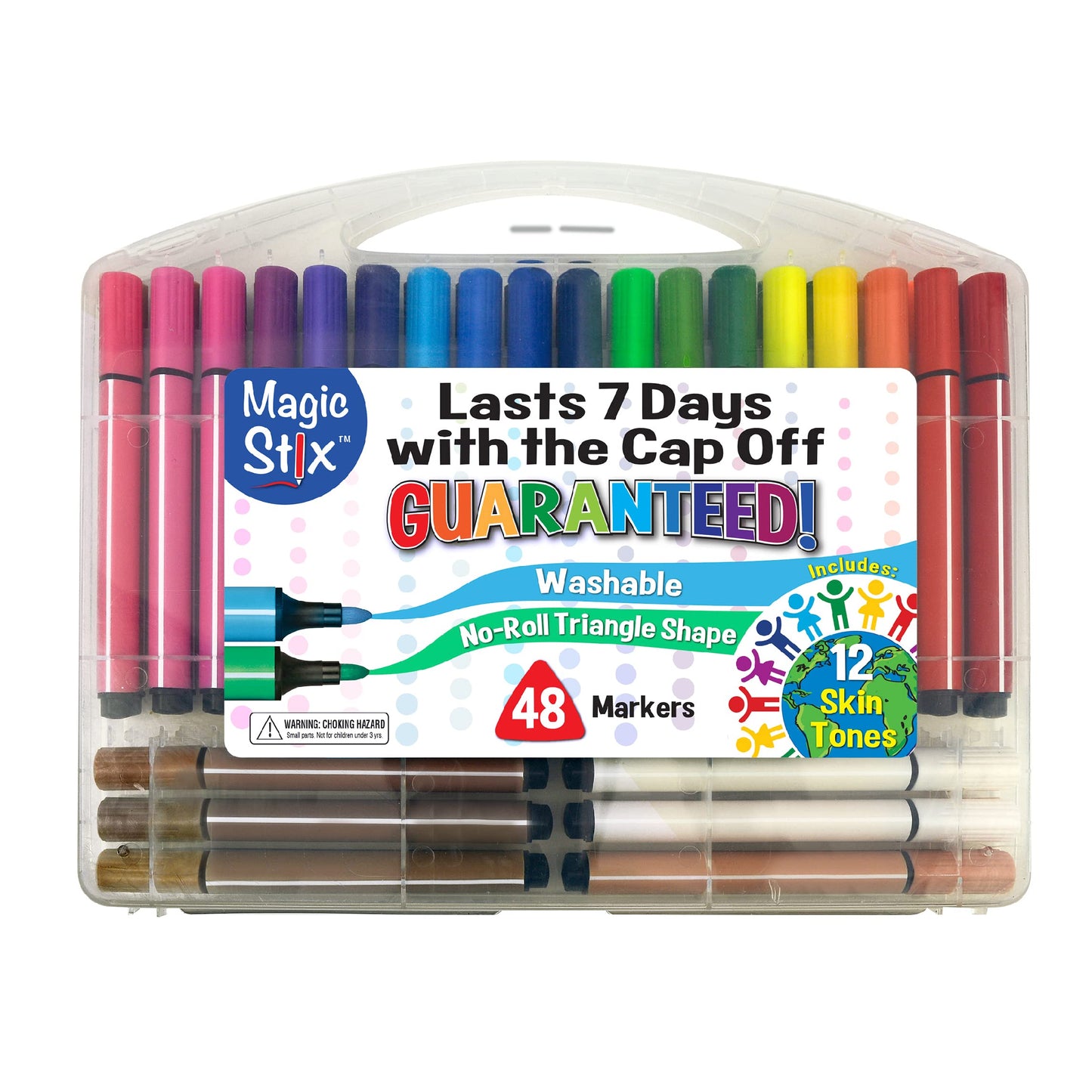 The Pencil Grip Magic Tri Stix Markers Set, 48 Assorted Colors, Non-Toxic, Washable, Includes 12 Global Skin Tone Markers, TPG-390