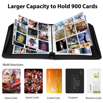 Wot I Trading Card Binder, 900 Pockets Collection Card Binder Sleeves With Polyester Fabric Cover&Zipper - Dark Blue