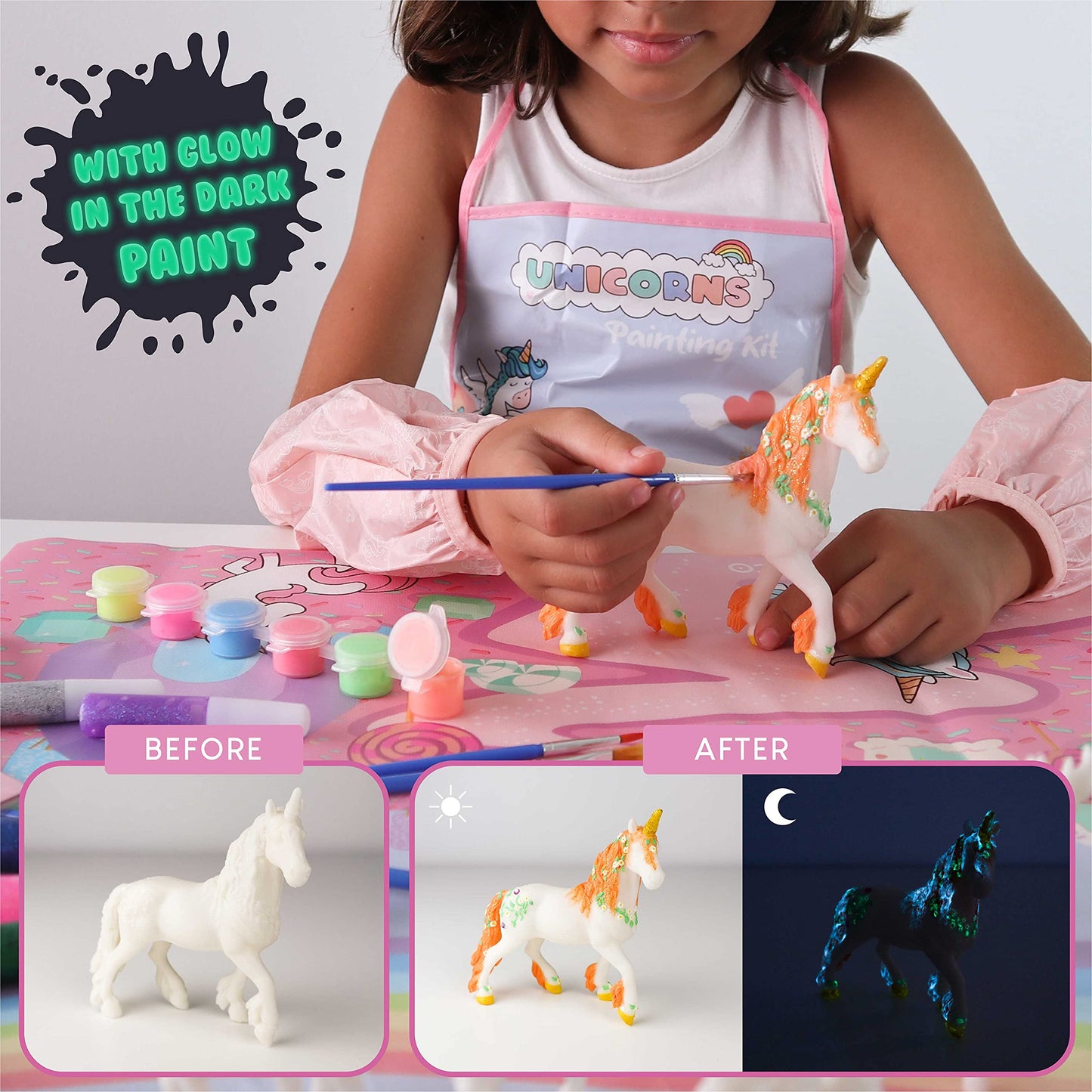 BONNYCO Unicorns Gifts for Girls Painting Kit with 18 Figurines Painting for Kids with Glow in The Dark | Girl Toys 3 4 5 6 7 8