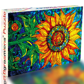 Bgraamiens Puzzle-Glass Sun Flower-1000 Pieces Rectangle Puzzle Stained Glass Art Color Challenging Beautiful Jigsaw Puzzles For Adults And Kids(Glass Sun Flower)