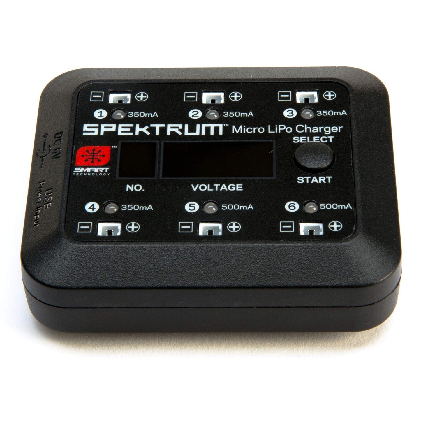 Spektrum S63 Smart Charger: Micro 6-Port 1S LiPo Battery Charger | DC or USB Input | Independent Output Ports | Digital LED Disp