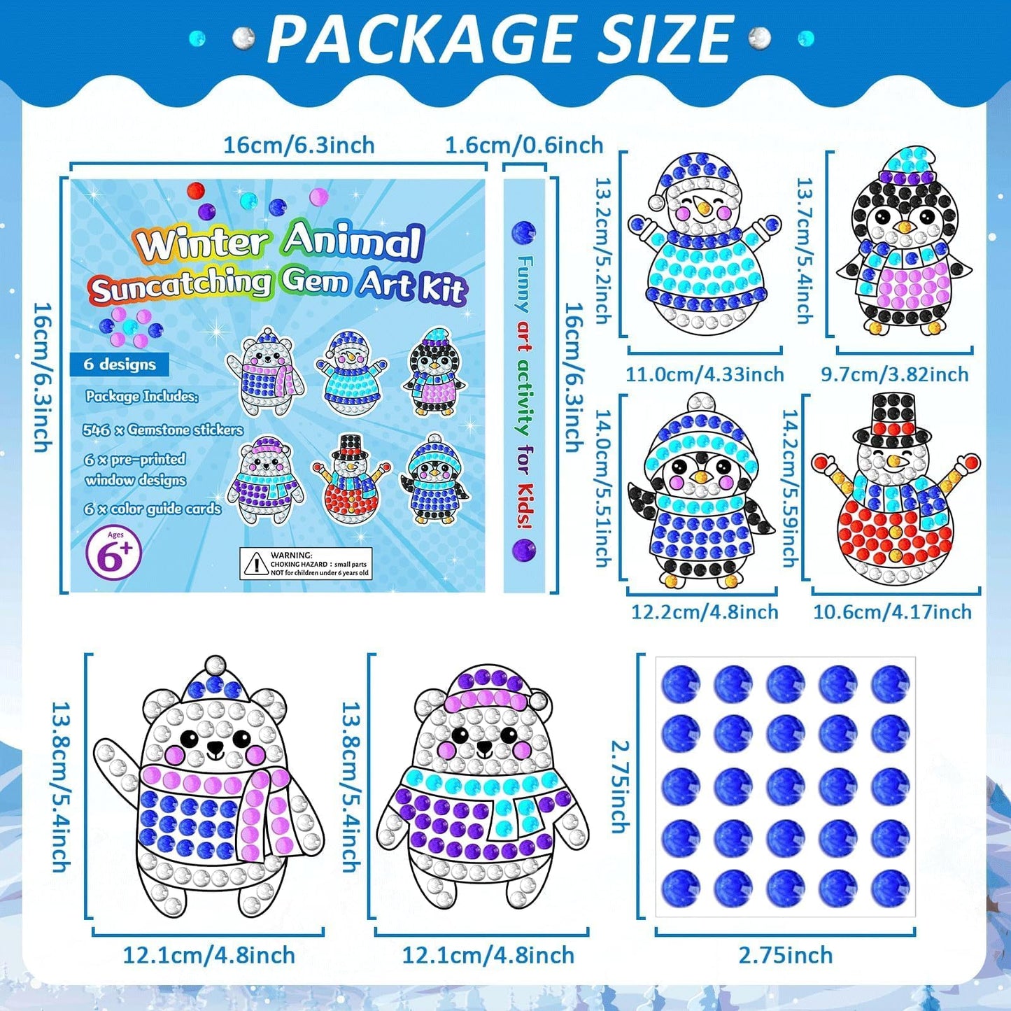 Qyeahkj 6 Pcs Winter Craft for Kids DIY Diamond Suncatcher Gem Christmas Animal Shape Arts and Crafts Suncatcher Kits Penguin Sn