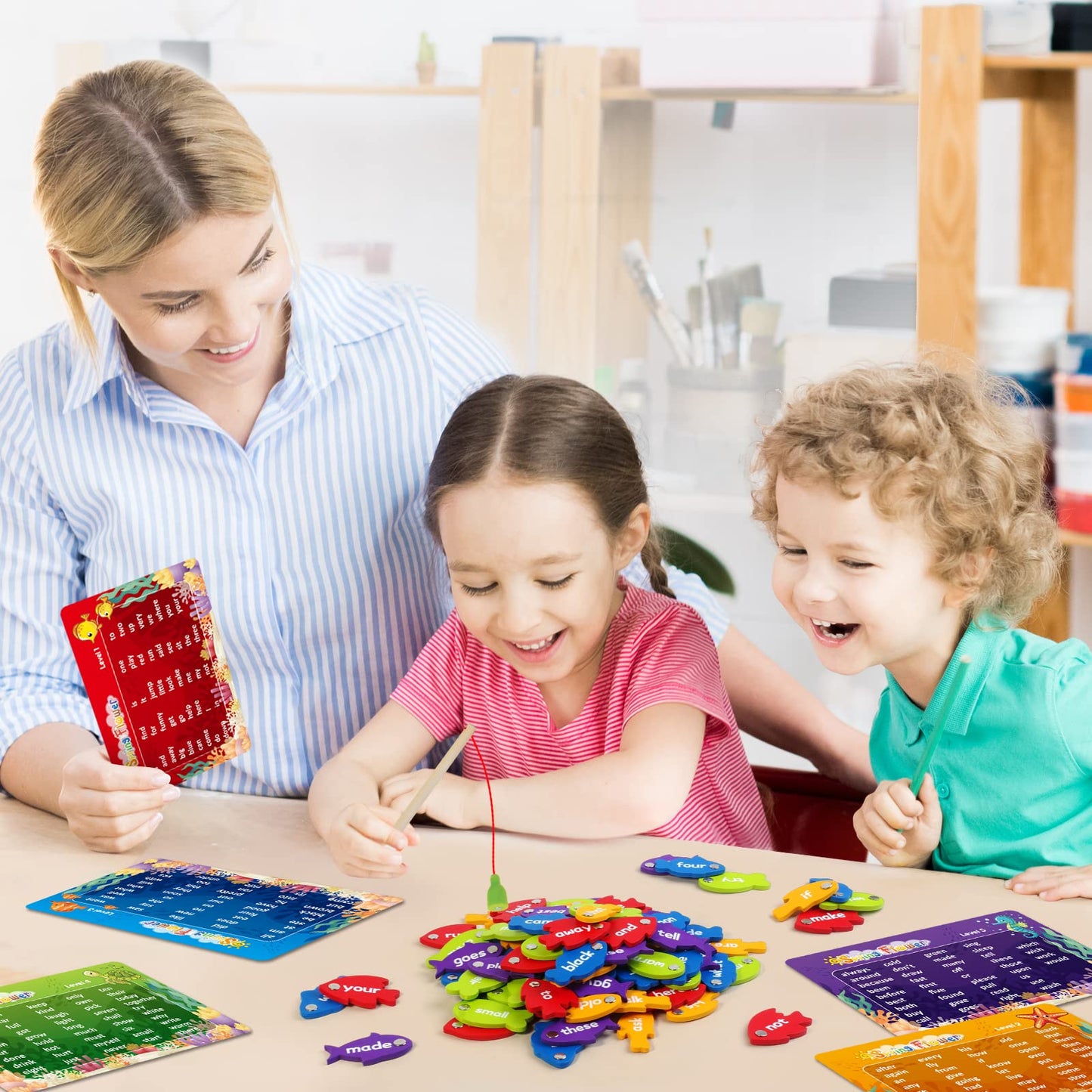 Springflower Wooden Magnetic Sight Word Fishing Game, Sight Word Educational Toy For Age Of 3,4,5,6 Year Old Kids, Boys & Girls,Homeschool,Visual, Tactile And Auditory Learning
