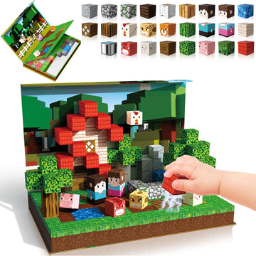 100Pcs Magnetic Blocks - Travel Magnetic Building Blocks Set With 2-In-1 Magnet Box, Magnet Cubes Build Forest Farm Stem Sensory
