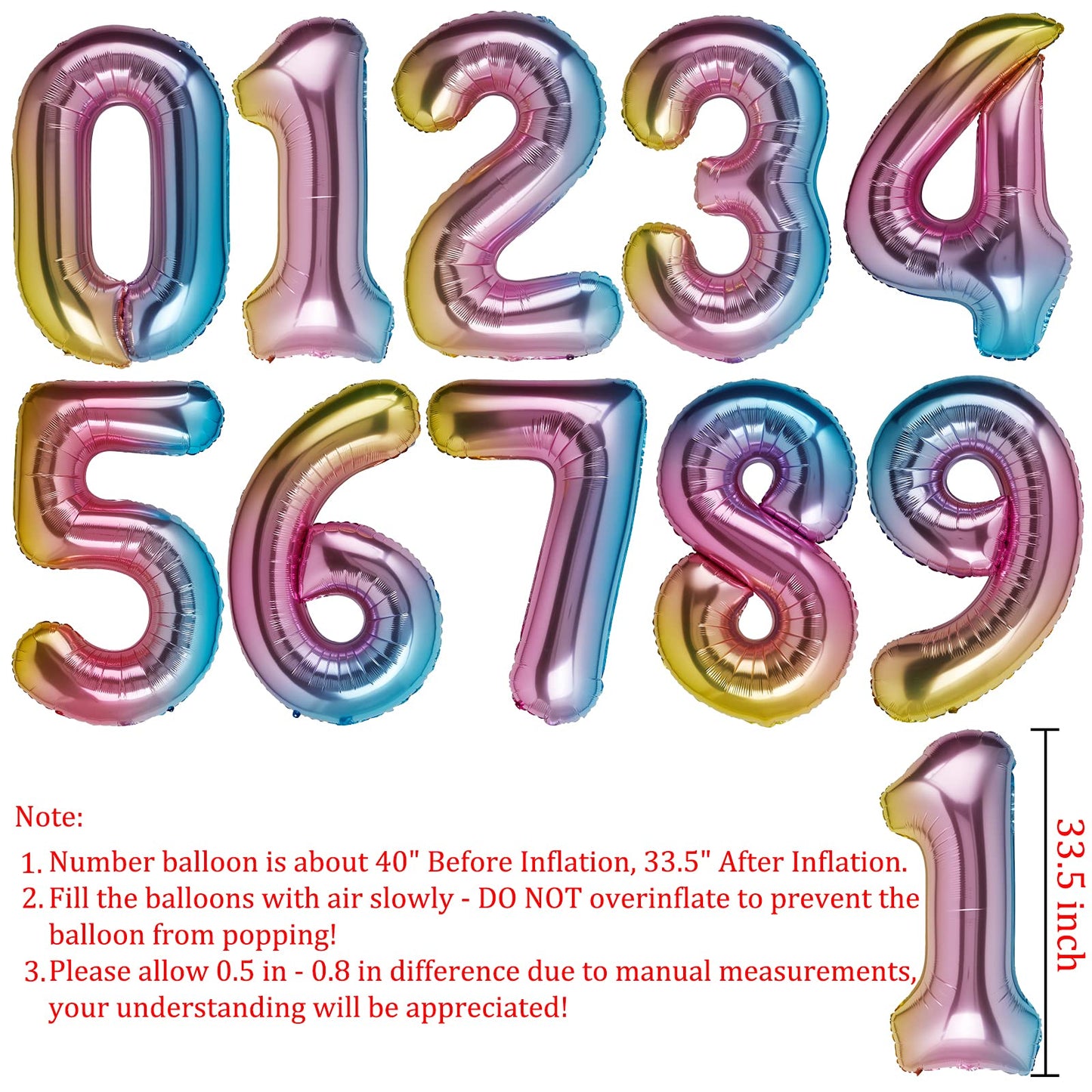 Number Balloon 5 Rainbow 40 Inch Foil Balloon Big Giant Jumbo 5Th Birthday Party Decorations Foil Mylar Helium Kids 0-9 Numbers Balloons For Baby Children