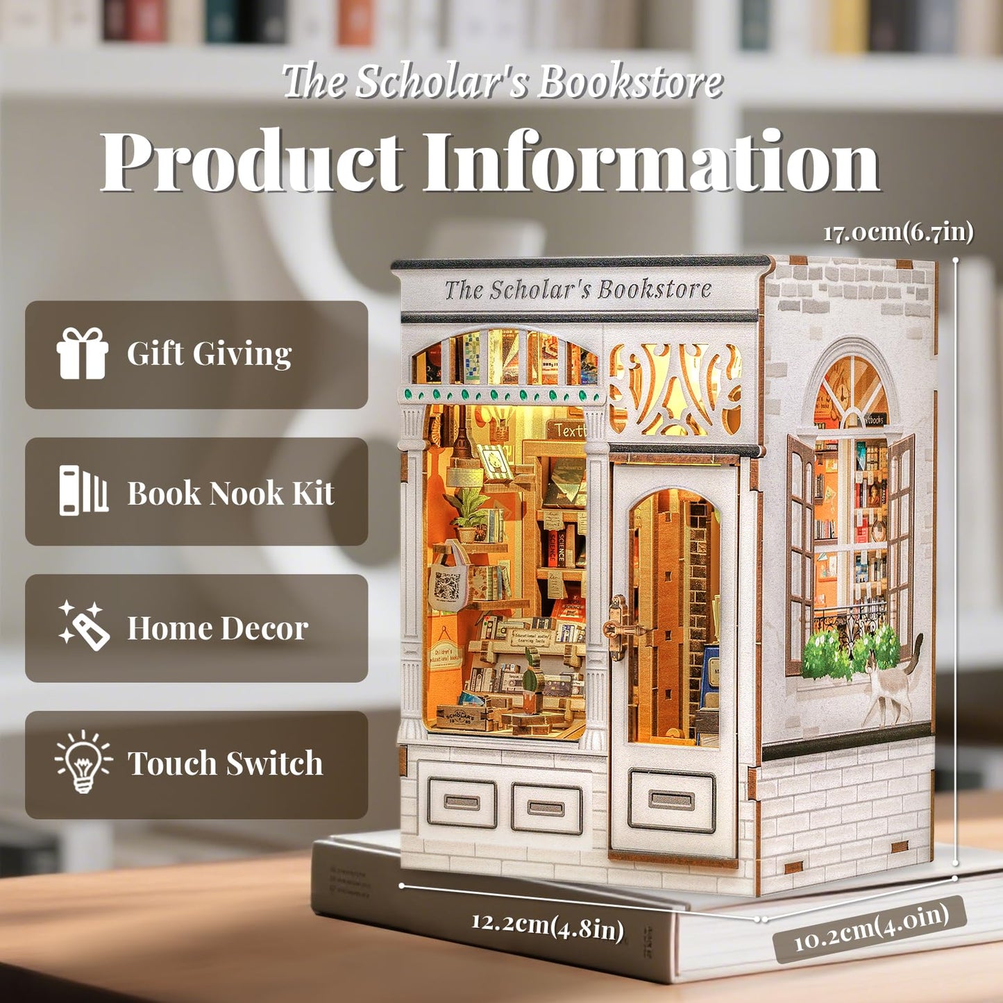 Fsolis Book Nook Kit - DIY Miniature Dollhouse Kit 3D Puzzles for mature-themeds Tiny House Mini Booknook Craft Bookshelf Decor  168 Wooden Pieces  Gifts for Women Book Lovers(The Scholar 's Bookstore)
