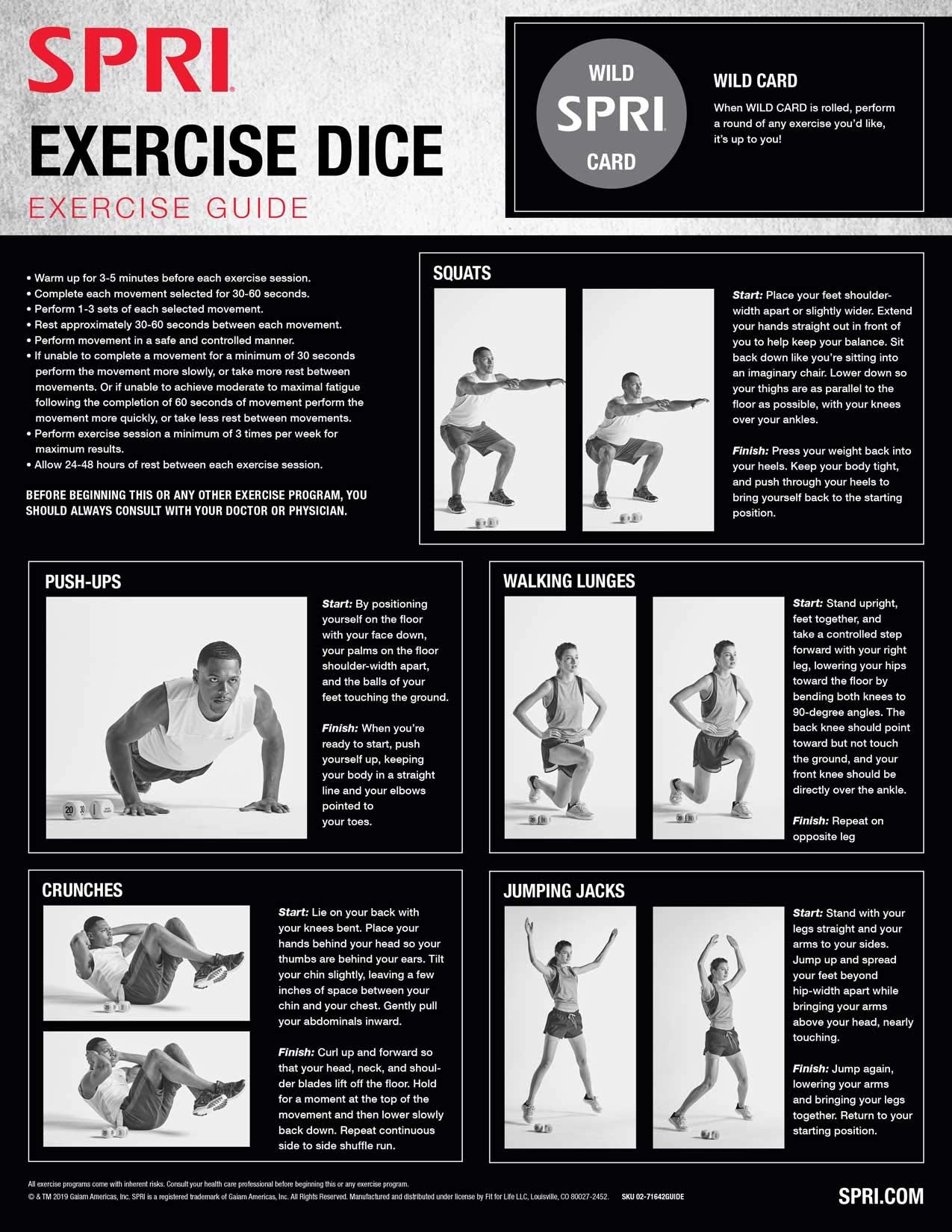SPRI Exercise Dice (6-Sided) - Game for Group Fitness & Exercise Classes - Includes Push Ups, Squats, Lunges, Jumping Jacks, Cru