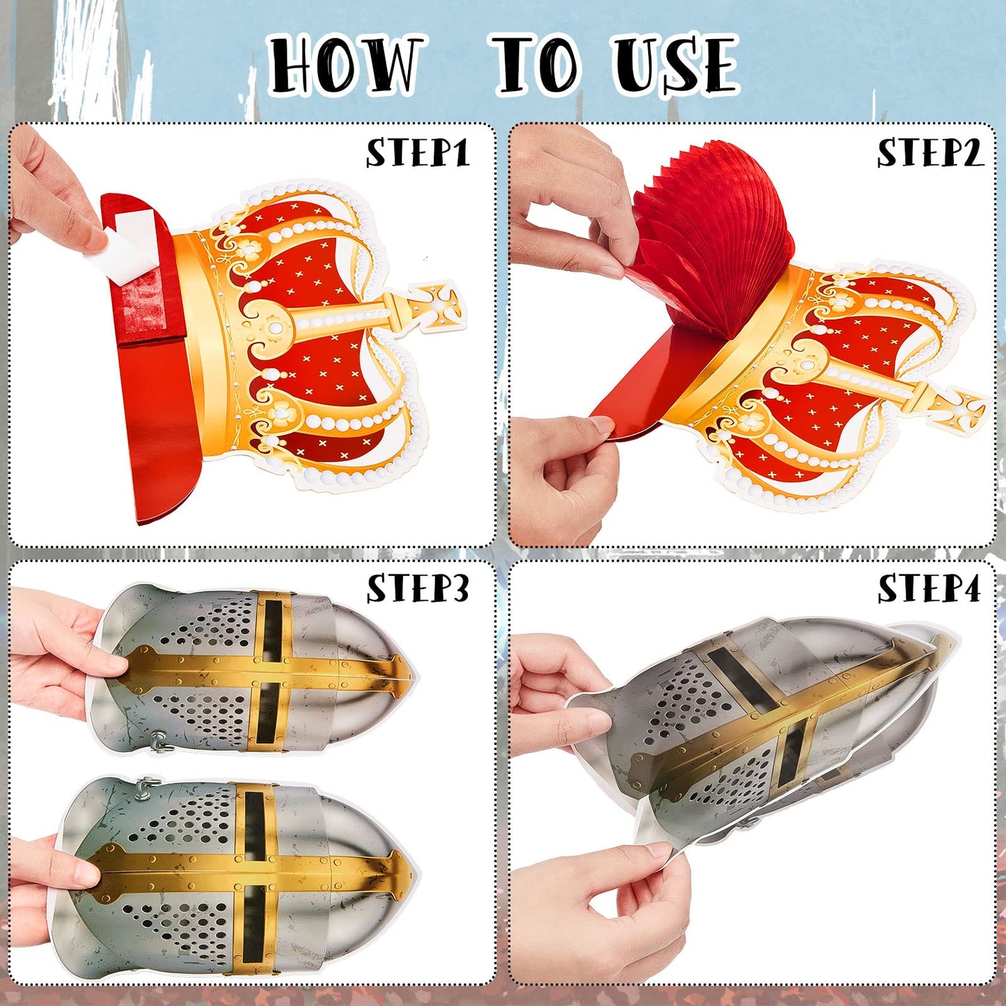 Gersoniel 10 Pcs Medieval Knight Birthday Party Decorations Castle Honeycomb Centerpiece Knight Action Figures Table Topper for