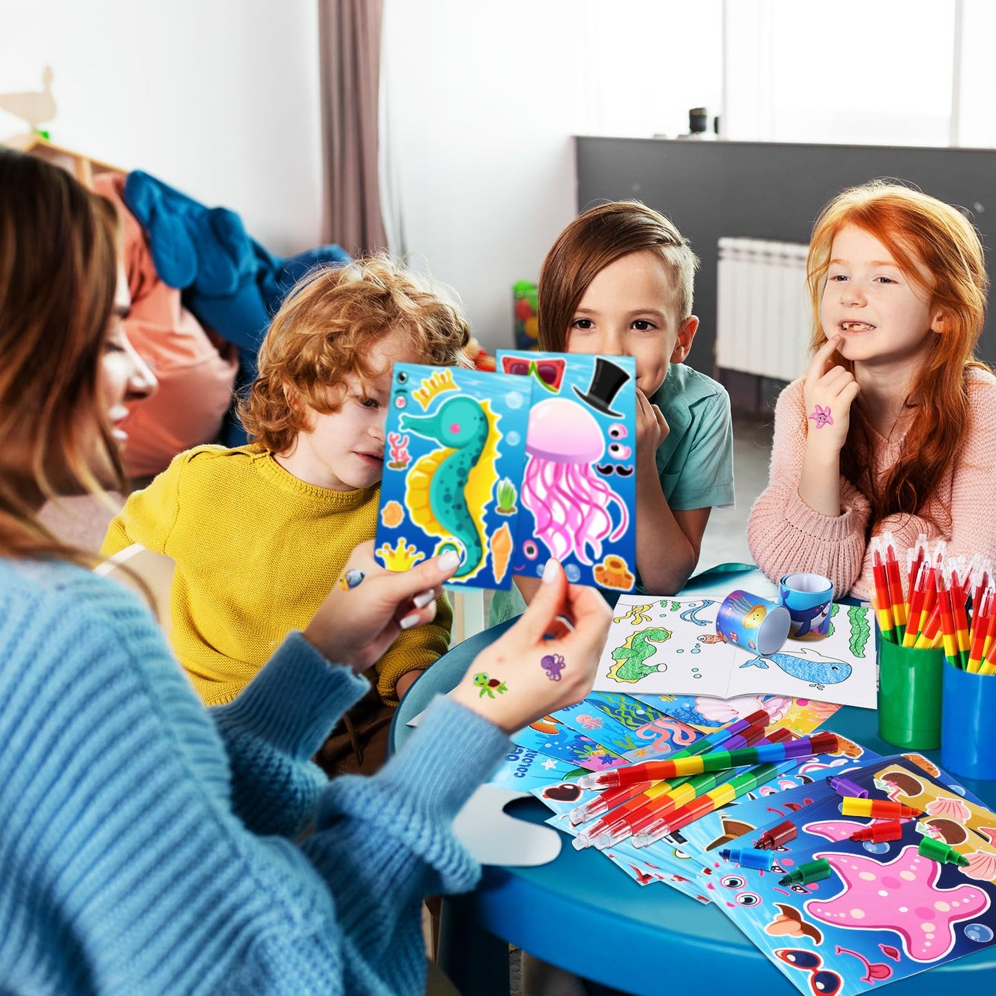 BenLouis 192Pcs Under the Sea Party Favors Ocean Animals Party Coloring Books Set Bulk for Kids Sea Fish Birthday Mermaid Party