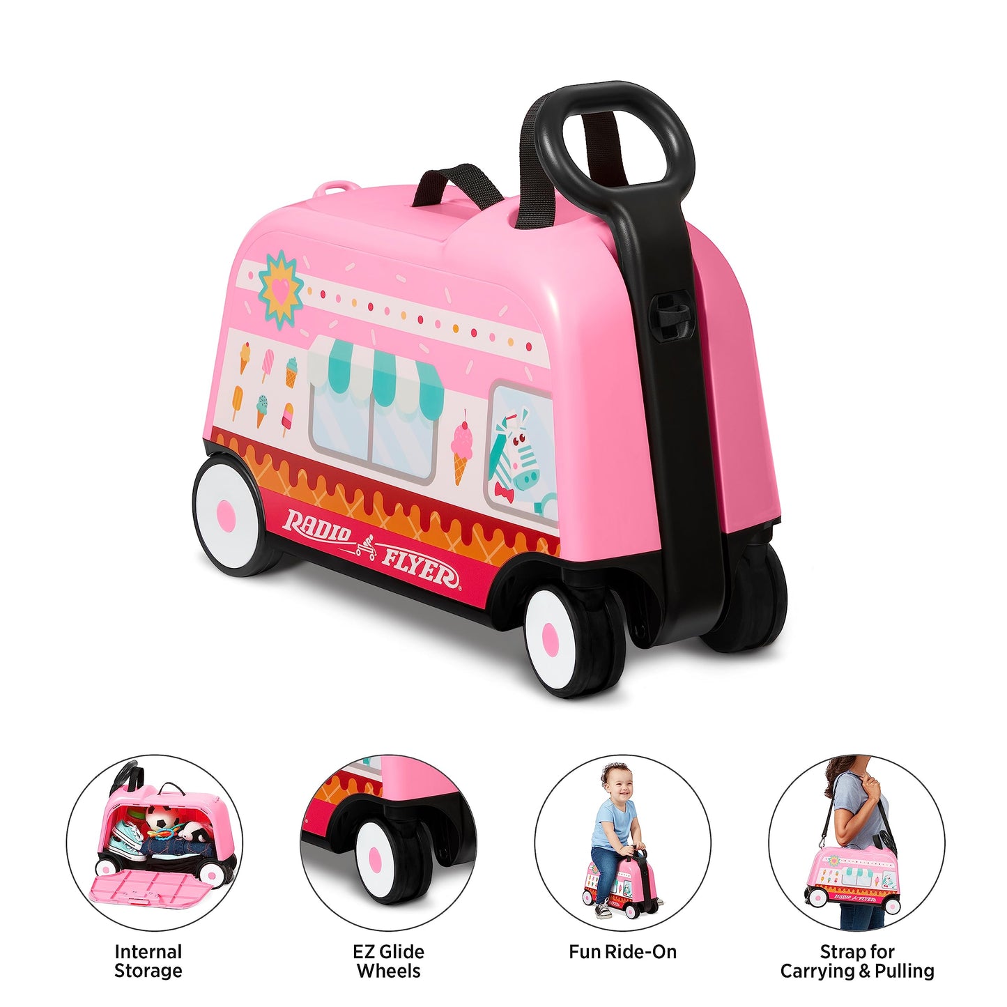 Radio Flyer 3-in-1 Happy Trav’ler Ice Cream Truck Ride-On Toy, Large, Plastic, Ages 2-5