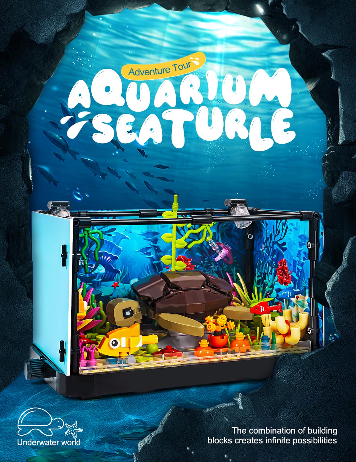 SEMKY Turtle Building Blocks Set, 753 Pieces, LED Lights, Plastic, 9.4" x 5" x 6", Creative Sea Animal Model for Kids and Adults