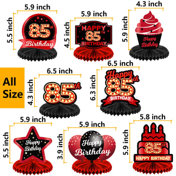 Happy 85Th Birthday Red And Black Table Honeycomb Centerpieces Balloons Theme Decor Table Decorations Table Toppers For Girls Women Princess 85 Years Old Birthday Party Bday Supplies Background Gold