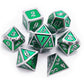 Haxtec 7 Die Metal DND Dice Set Green Elven Goblin D&D Dice Set for Dungeons and Dragons RPG Gaming-Silver Emerald Green Elvish 