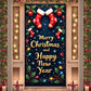 Large Christmas Door Cover Merry Christmas and Happy New Year Door Banner with Red Stockings and String Lights Party Holiday Por