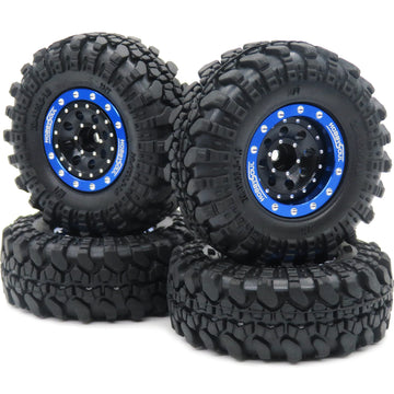Hobbysoul Adjustable Offset Rc 1.0 Wheels And Tires, 1/24 Tires & Heavy 1.0 Beadlock Wheels Blue Black For 1:24 Rc Crawler Axial