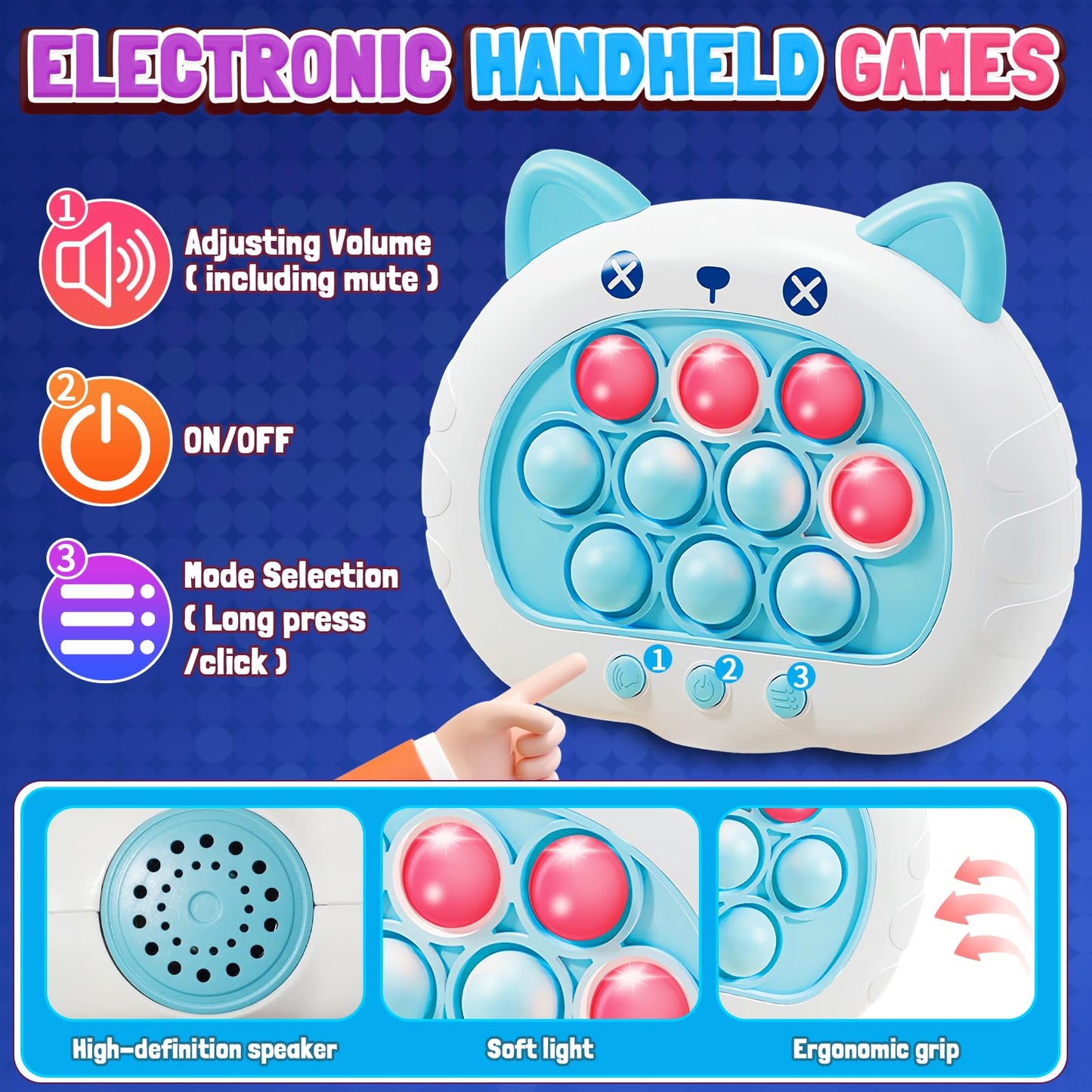 Thinhous Fast Push Game Light Up Toy - Electric Handheld Pop Game Sensory Fidget Toys With Music, Quick Push Bubble Games Birthd