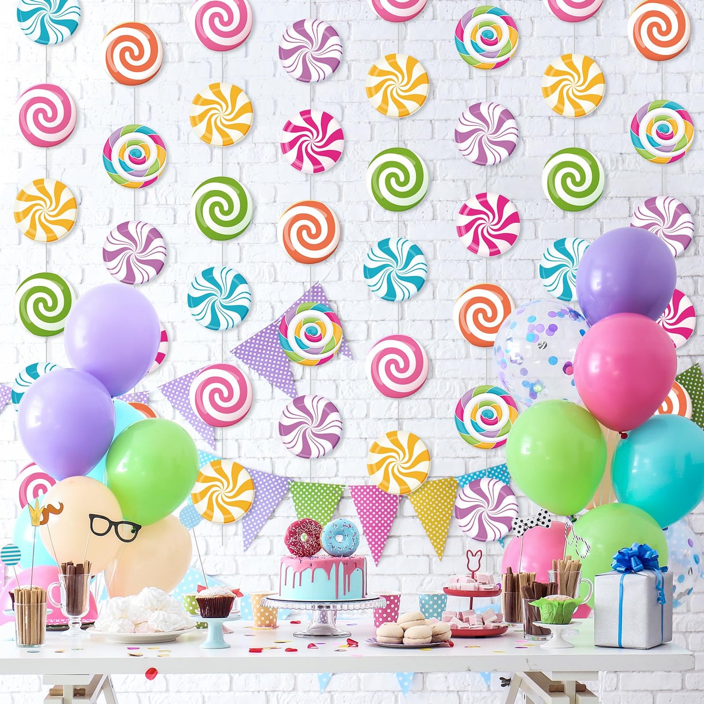 Capoda 8 Pieces Candy Party Decorations Candyland Paper Garlands Candy Paper Cutouts Lollipop Garland Banner Sweet Candy Hanging
