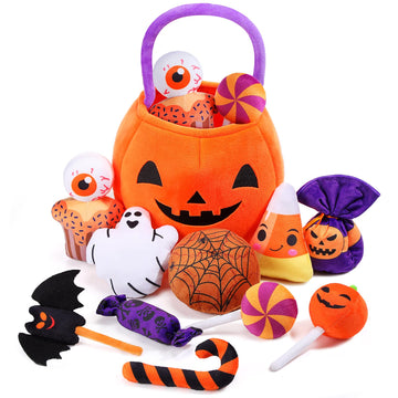 11 Pcs Halloween Pumpkin Set Halloween Plush Toys Stuffed Pumpkin Plush Ghost Candy Corn Bat Pumpkin Baskets Halloween With Hand