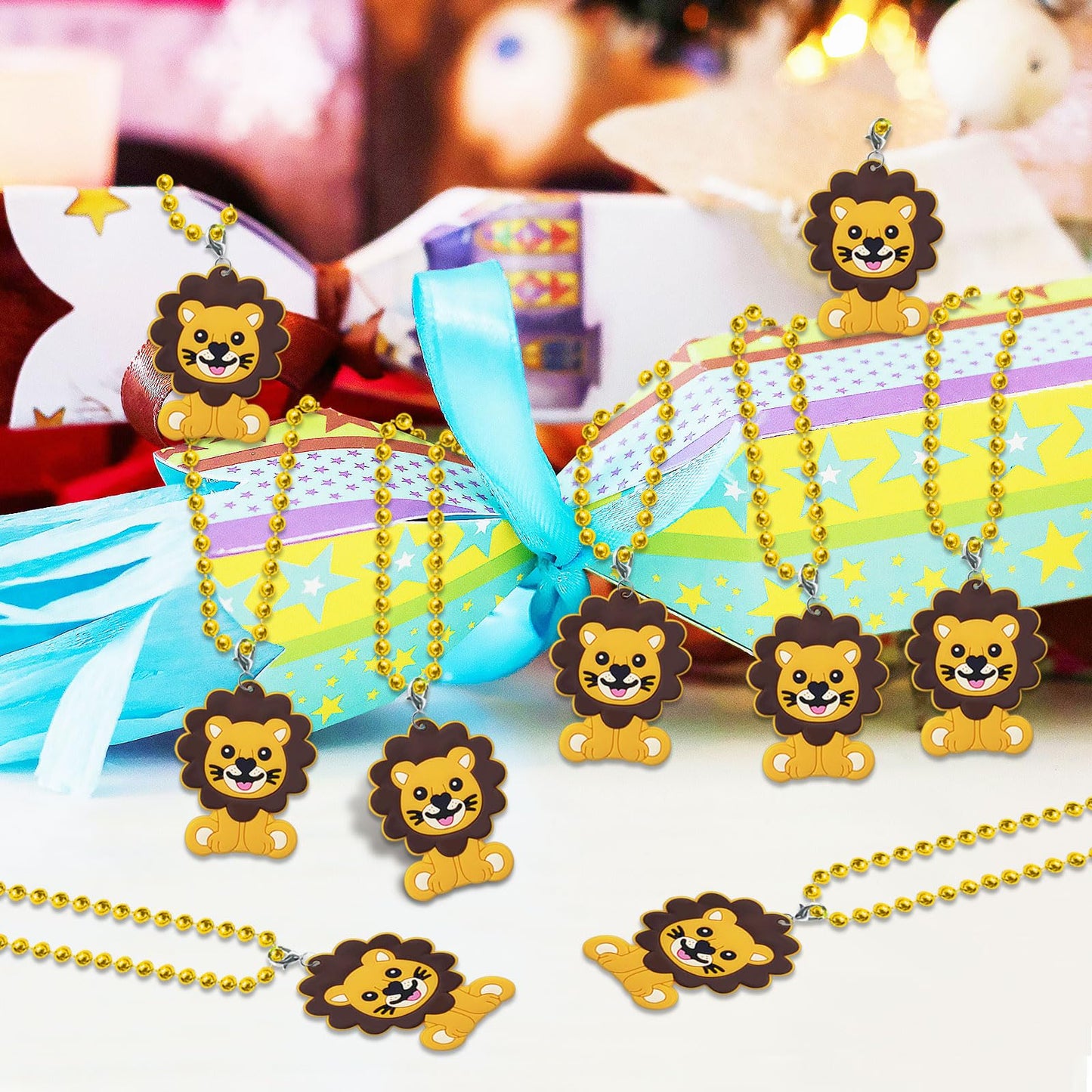 CiciBear 24 Pack Lion Necklace Party Favors with Mardi Gras Beads for Safari Jungle Animals Wild ONE Party Favors, Home Decorati