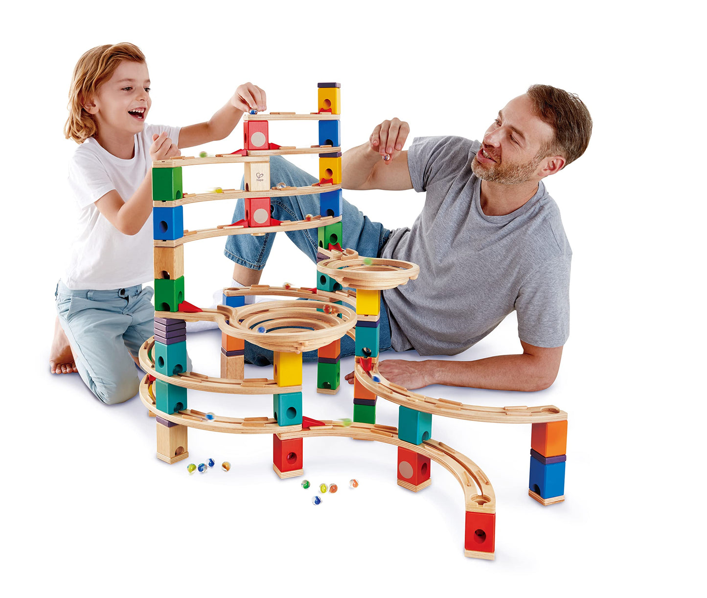 Hape Quadrilla Cyclone Wooden Marble Run Race Maze Construction Building Set| Stem Educational Learning Toys For Kids