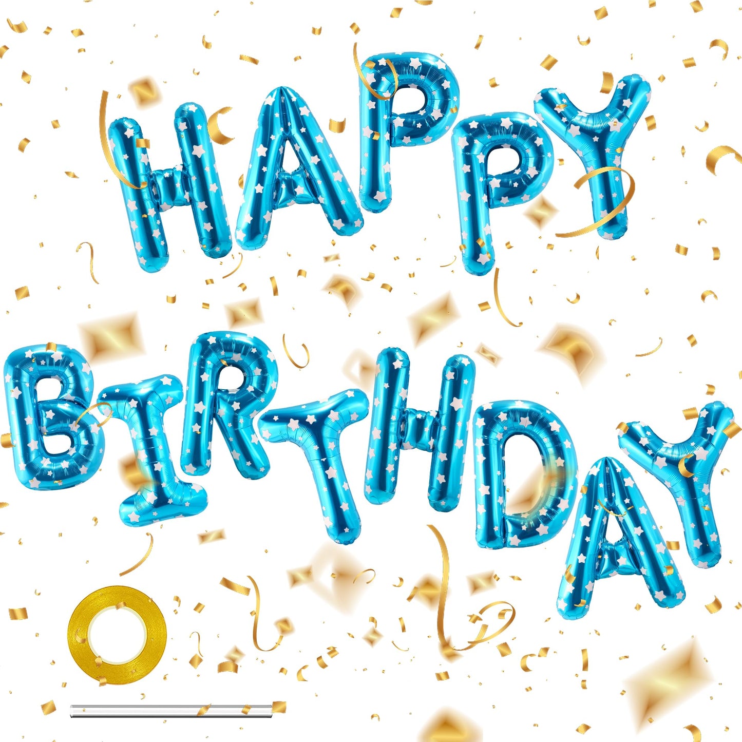 Canrevel Happy Birthday Banner 13Pcs 16 Inch Mylar Foil Letters Balloons Birthday Party Decorations For Kids And Adults - 3D Blu