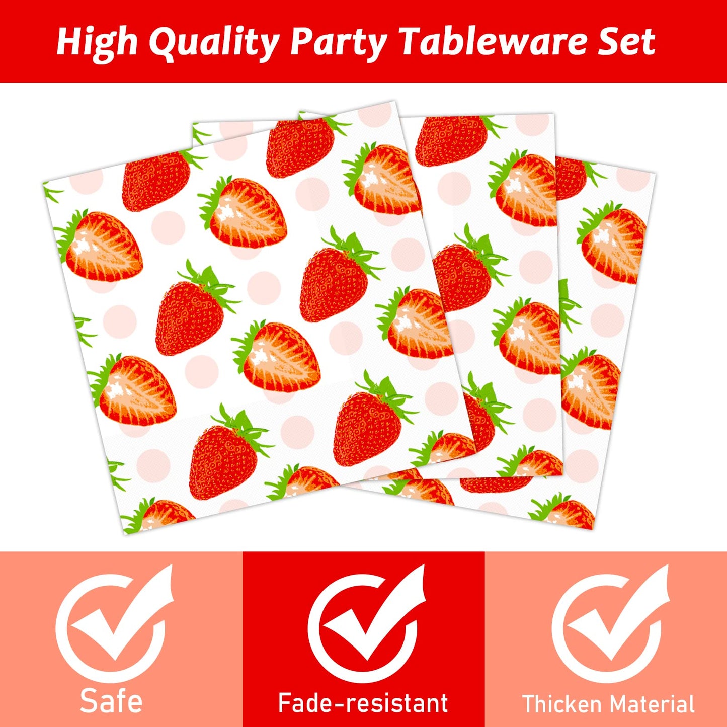 Gisgfim 96 Pcs Strawberry Birthday Party Supplies Paper Plates Napkins Strawberry 1St Birthday Tableware Set Summer Sweet Berry