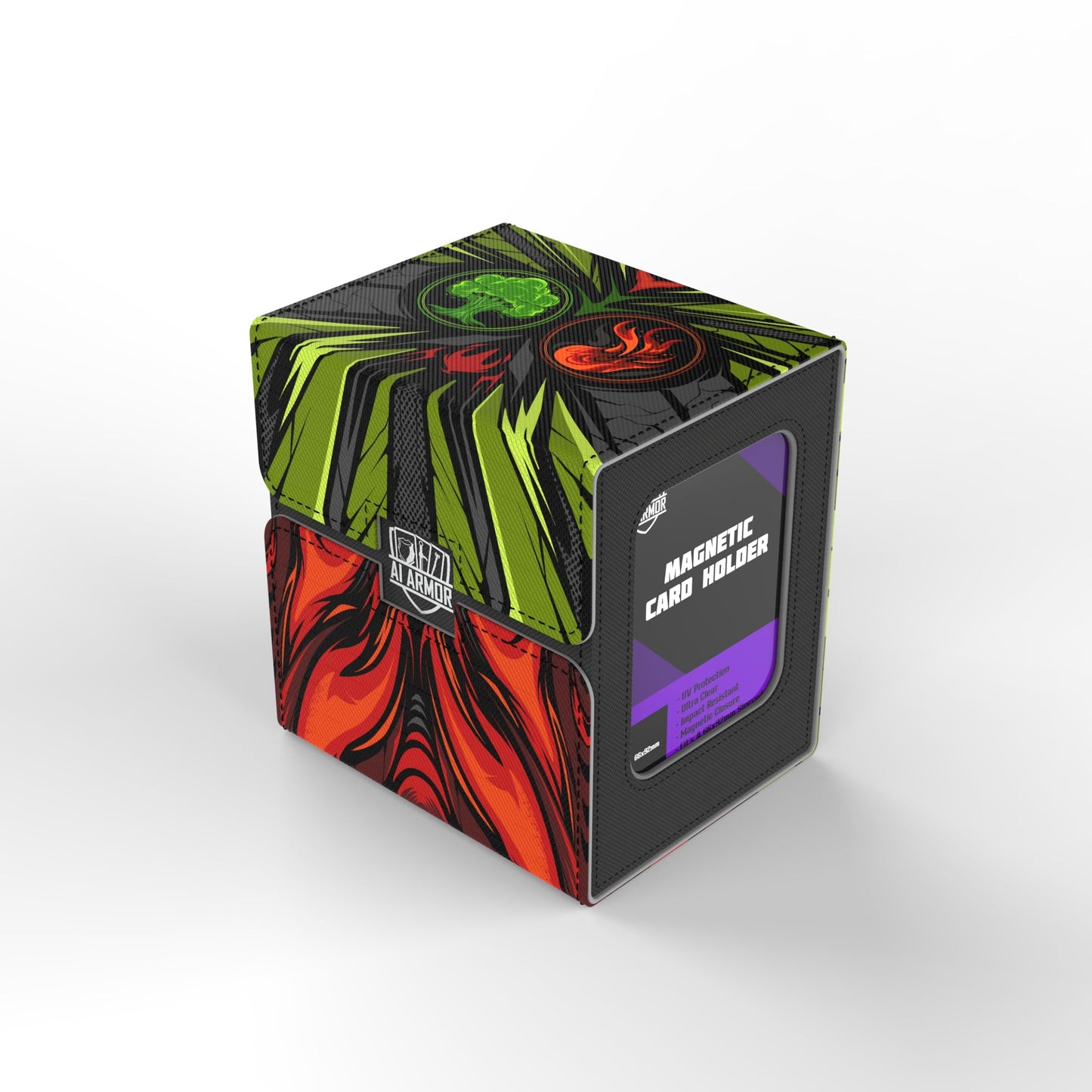 Ai protective covering MTG Commander 100+ Card Custom Art Deck Box With Storage (Green/Red)