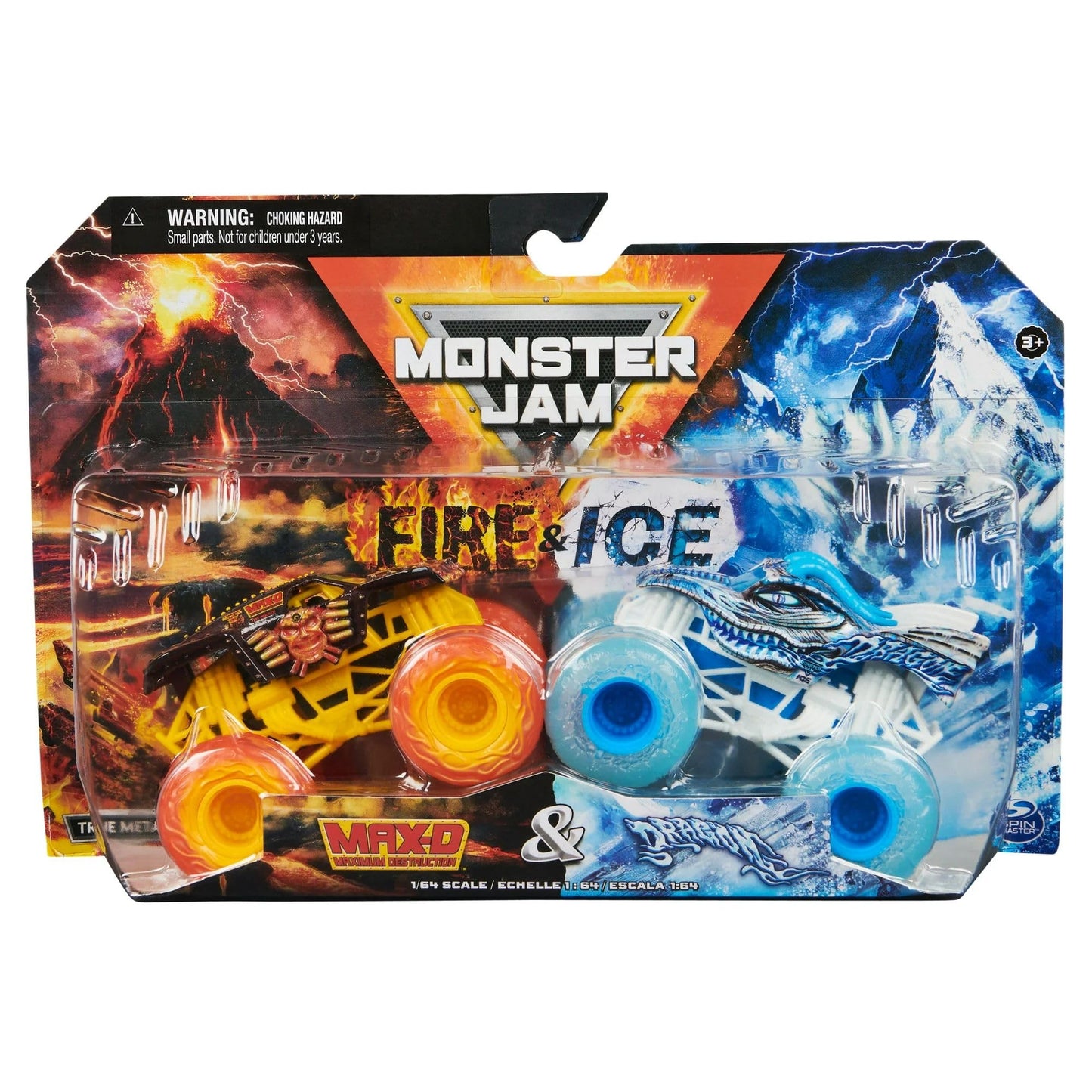 Monster Jam Fire & Ice Max-D & Dragon Truck - Walmart Exclusive, Durable Plastic, Fun Collectible