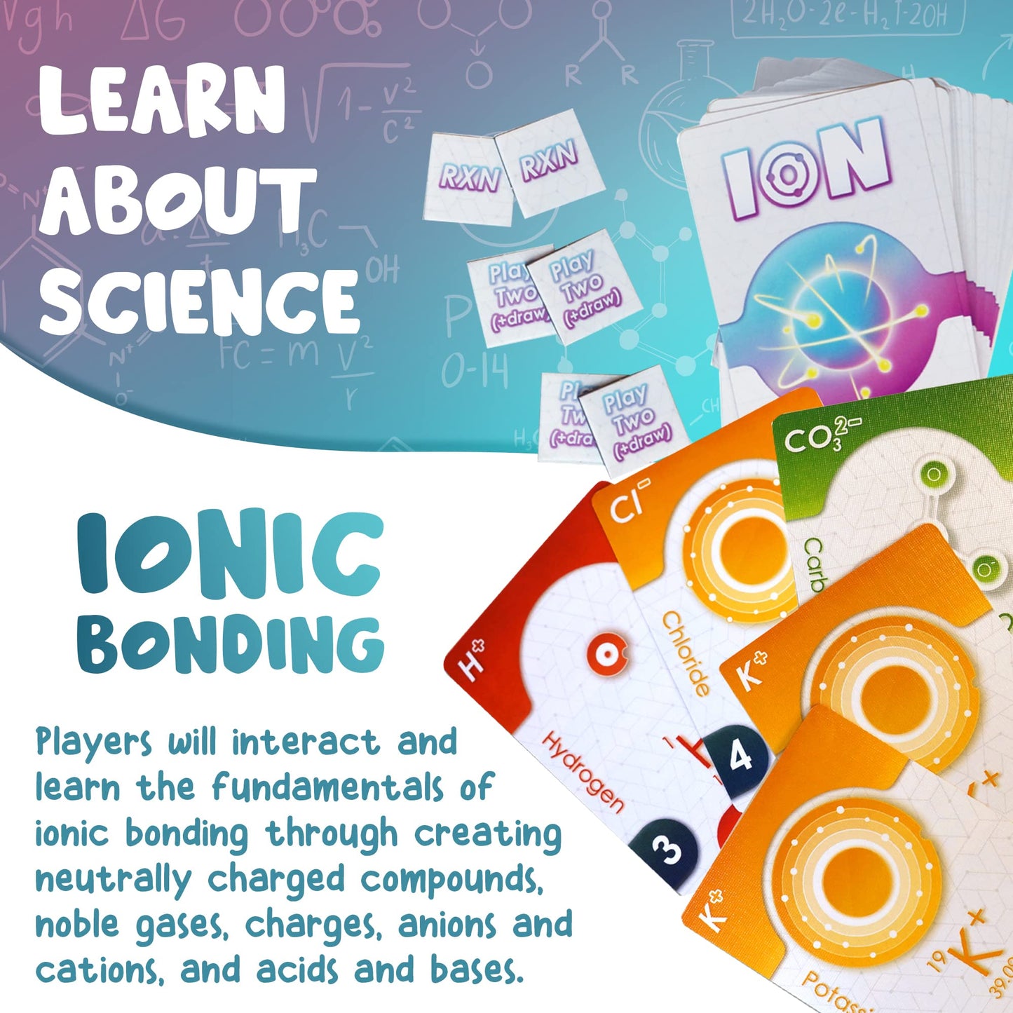 Genius Games Ion: Chemistry Card Drafting Game - 2nd Edition, Paper, Blue/Yellow/White, for High School Students & Teachers