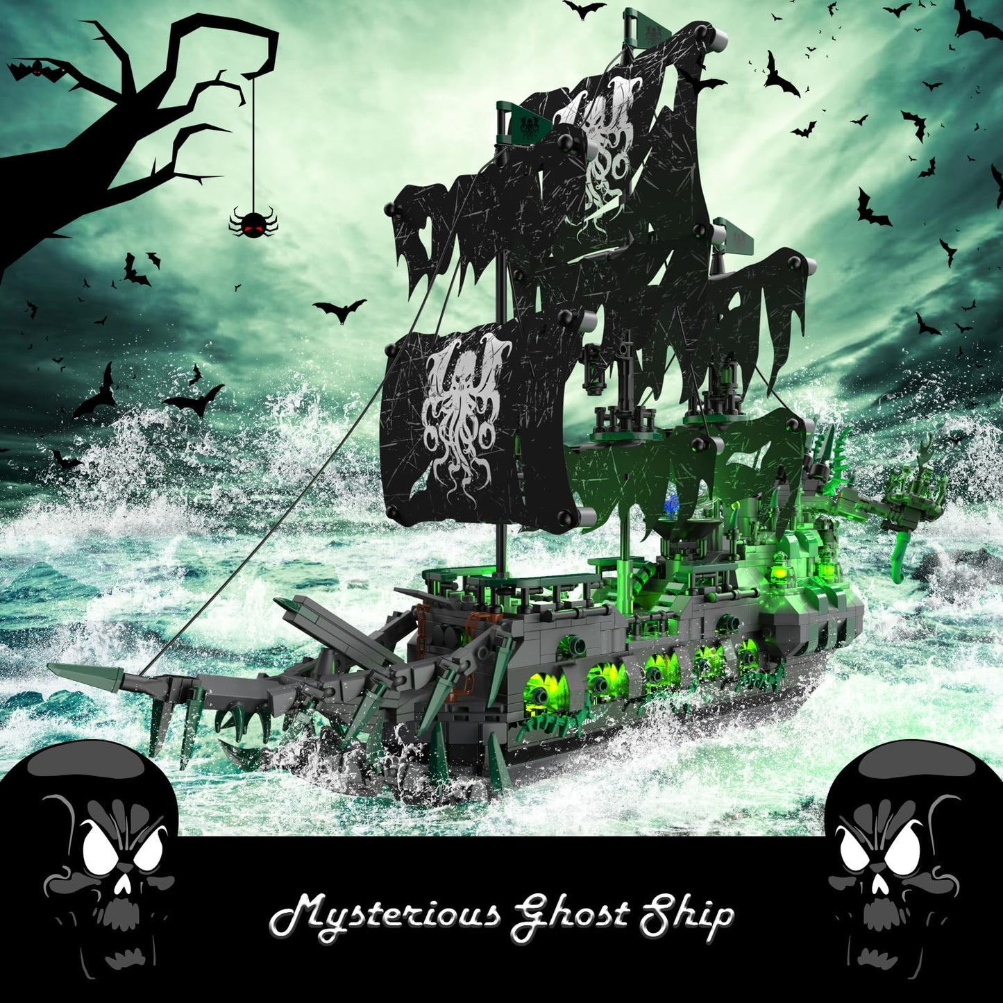 Jmbricklayer Pirate Ship Building Toys With Lights, Ghost Ship Flying Dutchman Model Ship Boat 40001, Toy Building Sets For Adults, Easter Decor Christmas Birthday Gifts For Boys Girls 14+ (1100 Pcs)