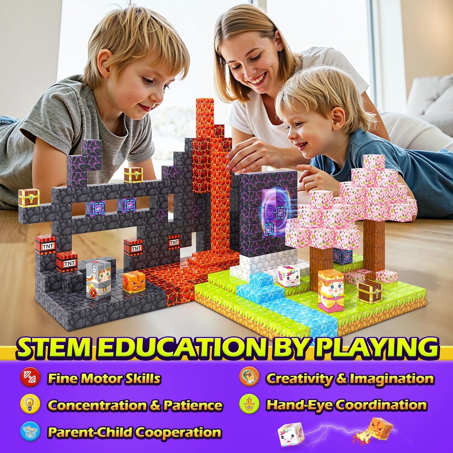 100PCS Magnetic Blocks - 1'' Magnetic Building Blocks Toddler Outdoor Toys for Kids Ages 4-8 8-12 Magnet Tiles STEM Sensory Mont