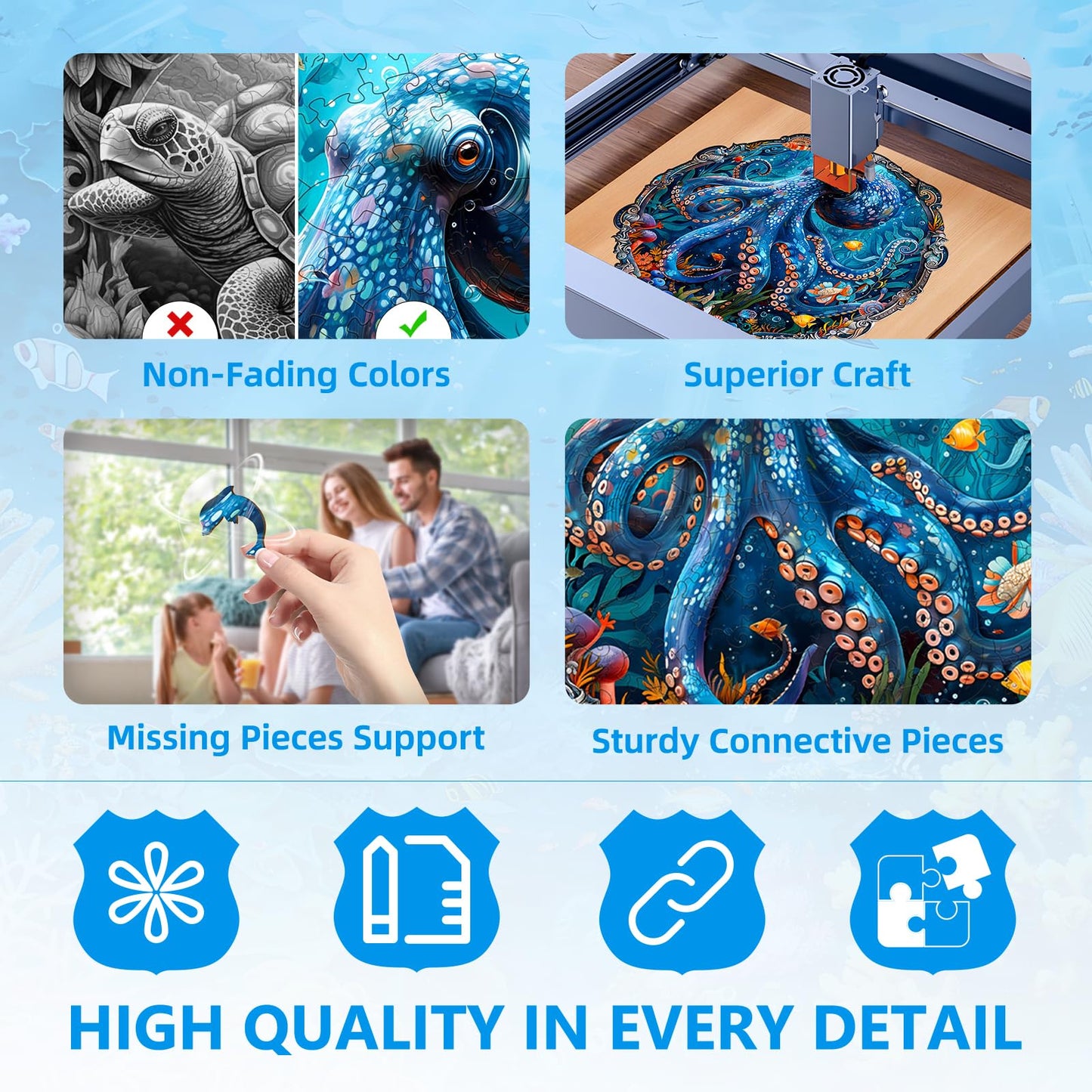 Wooden Puzzles for mature-themeds  Mystic Tentacles Wooden Jigsaw Puzzle  Wood Puzzles mature-themed  Unique Shaped Octopus Puzzle for mature-themeds  Fun Gifts & Home Decor (L-13.4 * 13.4in - 290 pcs)