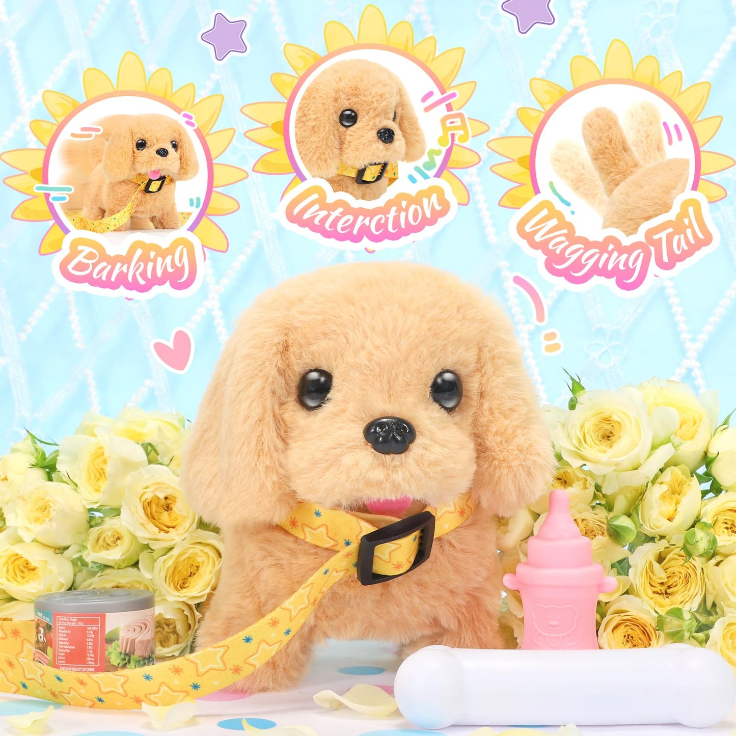 Tagitary Plush Toys Walking Dog Toys That Can Walk, Bark And Wag Tail,Interactive Electronic Pet Toys Puppy With Leash,Easter Christmas Birthday Gift For Toddlers Kids