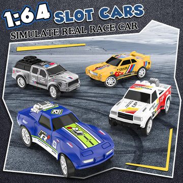 Kmuxilal Slot Car Race Track Set with 4 Cars, Electric Overpass, Dual Racing Game, Model A64-13A, Gifts for Kids Ages 6-12