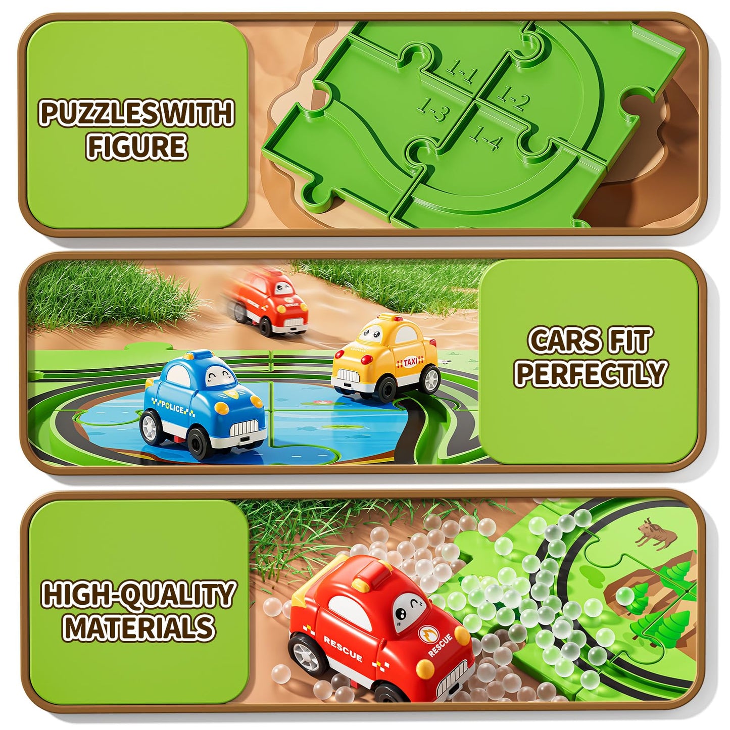 Niplooow 64 Pcs Puzzle Track Car Set For Boys Kids 3-5, Toddler Boys Toys For 3 4 5 6 Years Old, Puzzle Race Tracks Car Toys, Bi