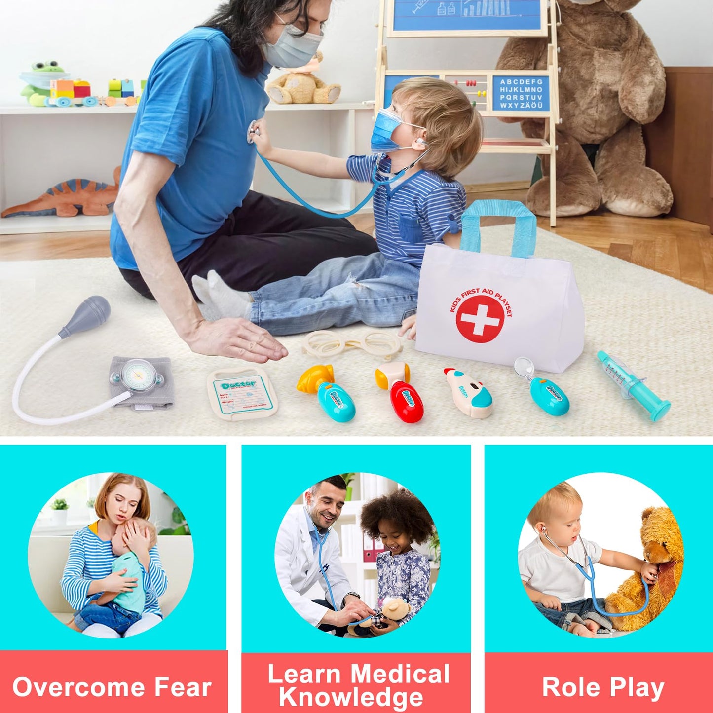 Tsomtto Doctor Kit for Toddlers 3-5 - Kids Doctor Play Set with Medical Bag & Realistic Stethoscope Dr Kit for Toddler Pretend P