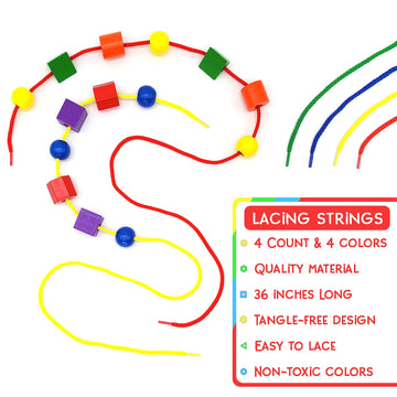 LMC Products Wooden Lacing Beads & Strings Set - 125 Pieces, Colorful Fine Motor Skills Toys for Toddlers, Occupational Therapy, Large Size