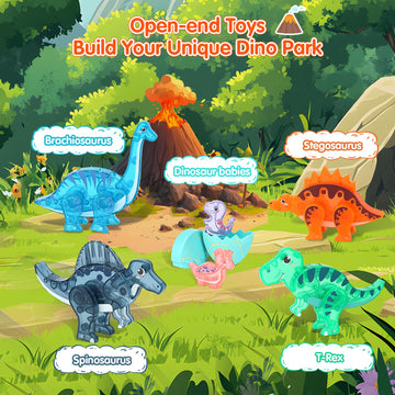 Dinosaur Toys Magnetic Tiles, Valentines Day Gifts For Kids, 3D Movable Dinos Magnetic Building Blocks For Kids 3-5 5-7 Stem Edu