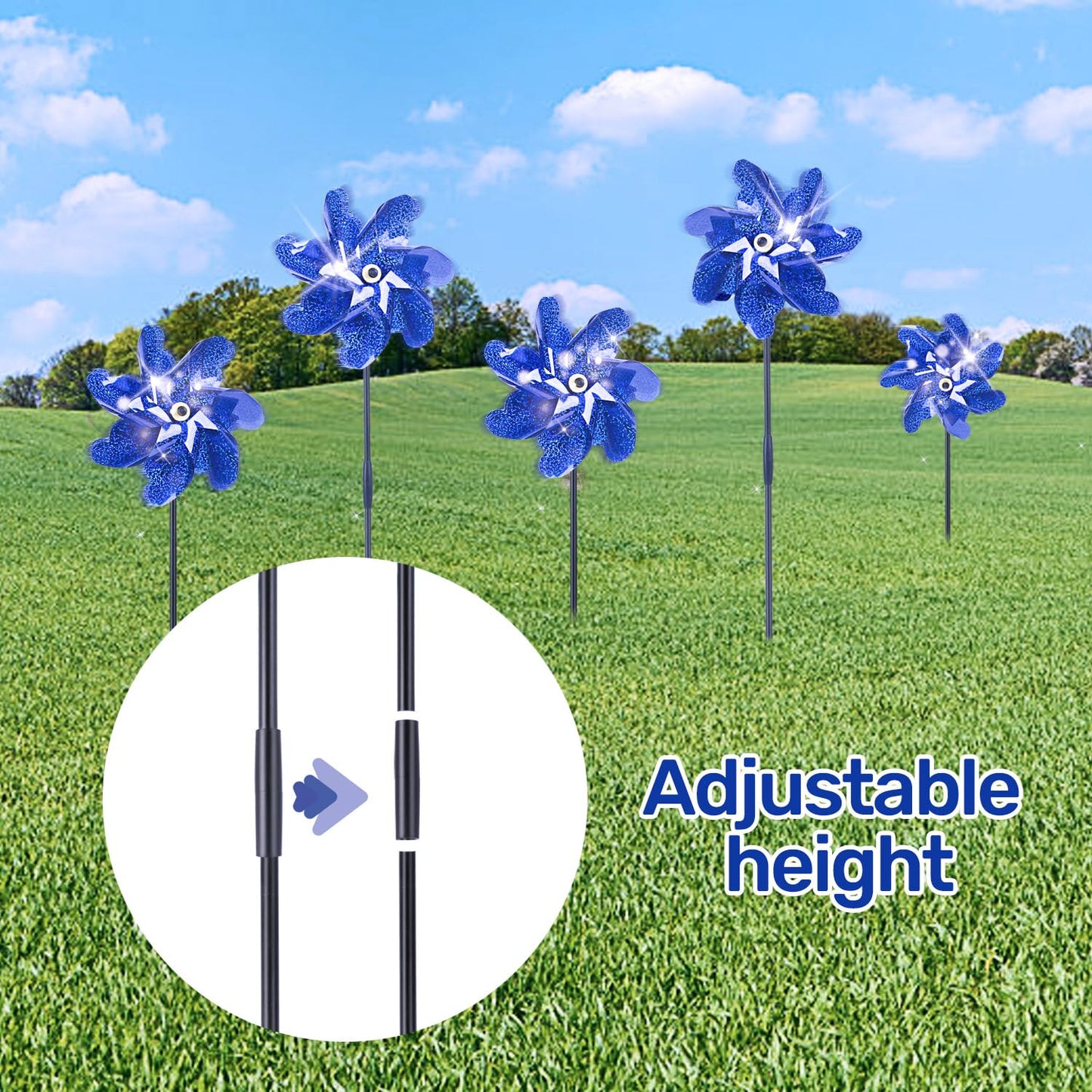 Battife 10 Packs Blue Pinwheels For Yard And Garden, Sparkly Reflective Pinwheel For Scare Birds Away, Wind Spinner Deterrent Ou