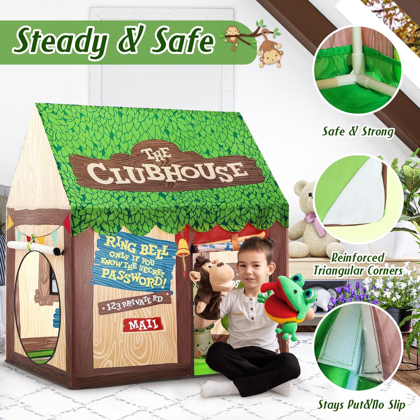 SweHouse Kids Play Tent Indoor: Clubhouse Tent for Kids with Roll-up Door and Windows for Outdoor Games - Boys Tent Playhouse To