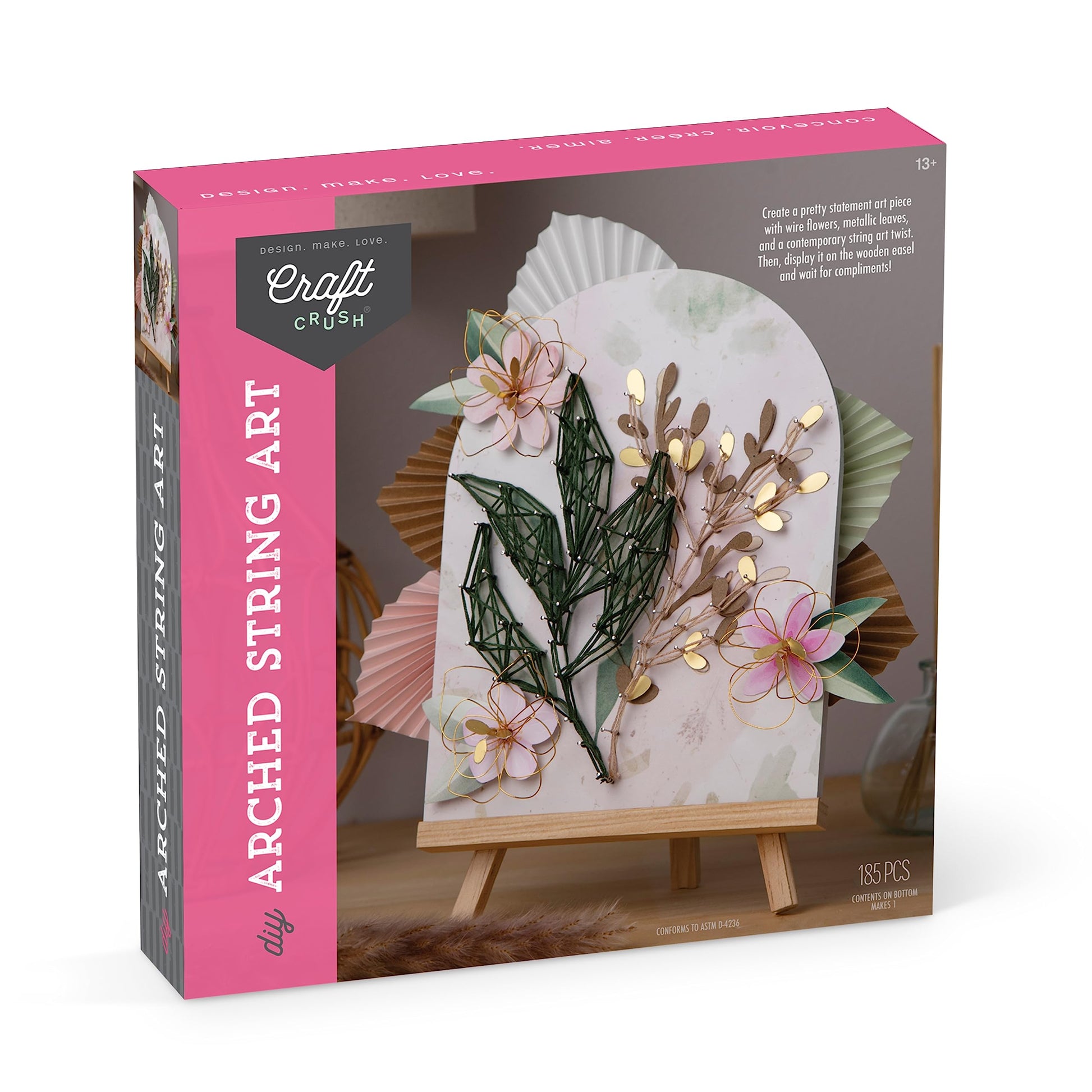 Craft Crush DIY String Art Craft Kit - Floral Interior Design DIY Activity for Teens & Adults - Complete String Art Kit with Emb