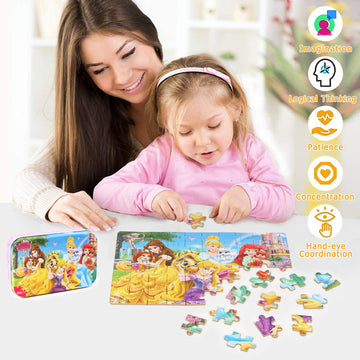 Lelemon Puzzles For Kids Ages 4-6, 60 Piece Puzzles For Kids Ages 3-5 In A Metal Box, Educational Kids Puzzles Jigsaw Puzzles Fo